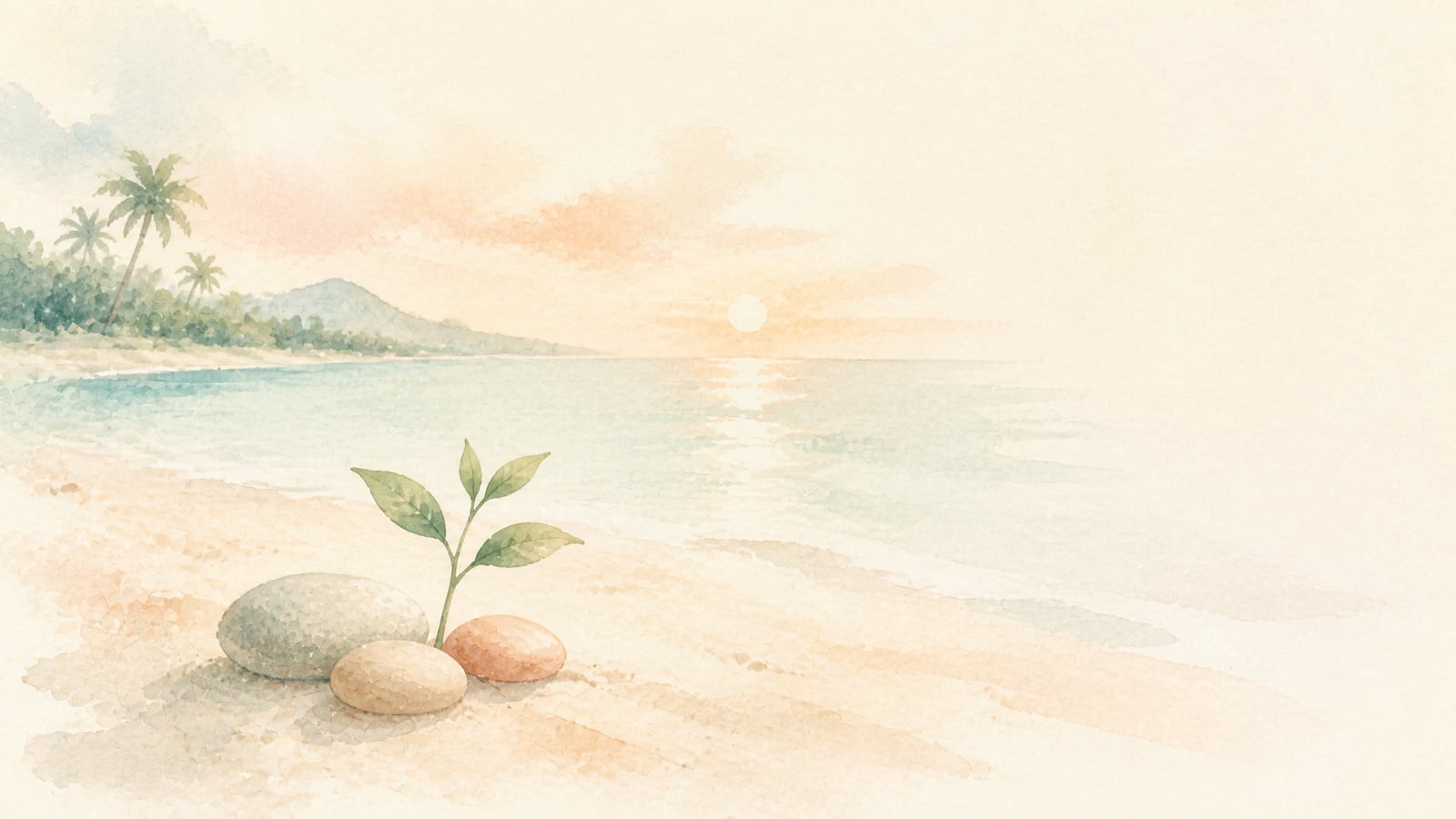 Une jeune pousse dans le sable, illustration aquarelle